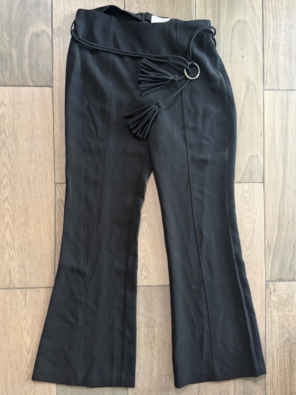 cinq a sept Black Flared Trousers with Tassel Belt